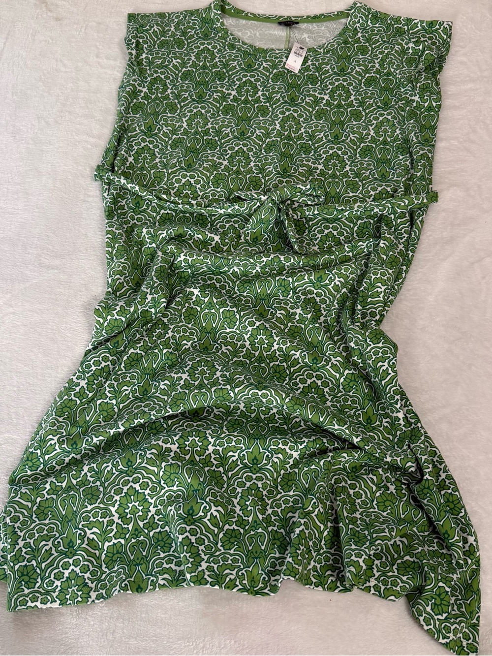 NWT Talbots Plus X Green Floral Cotton Sleeveless Tie Waist Dress $149